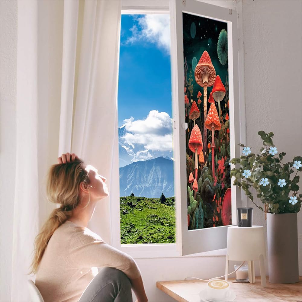 Película de ventana de cristal de hongos fantásticos absolutamente hermosa naturaleza agaric moderna película de privacidad para ventana de vidrio,