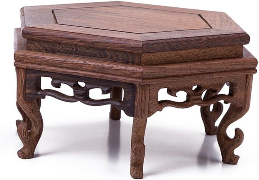 Hermosa mano artesanal hexagonal palisandro oriental Fishbowl jarrón soporte 4.5″