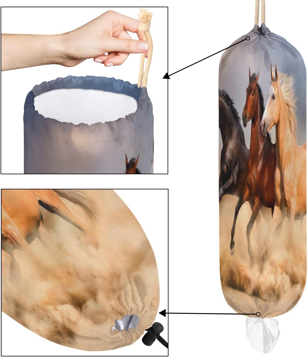 Soporte de bolsa de plástico reutilizable para caballos corriendo de animales, soporte para bolsa de comestibles, lavable, organizador de bolsas de