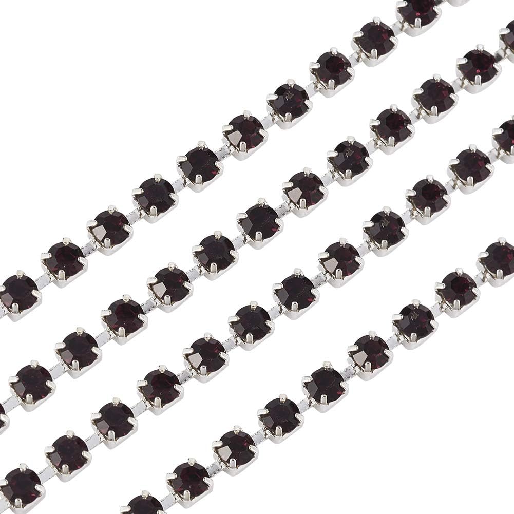 Mega Pet Cadenas de latón con diamantes de imitación de 10 yardas, cadena de cristal de amatista de 0.079 pulgadas para ropa de boda, costura y