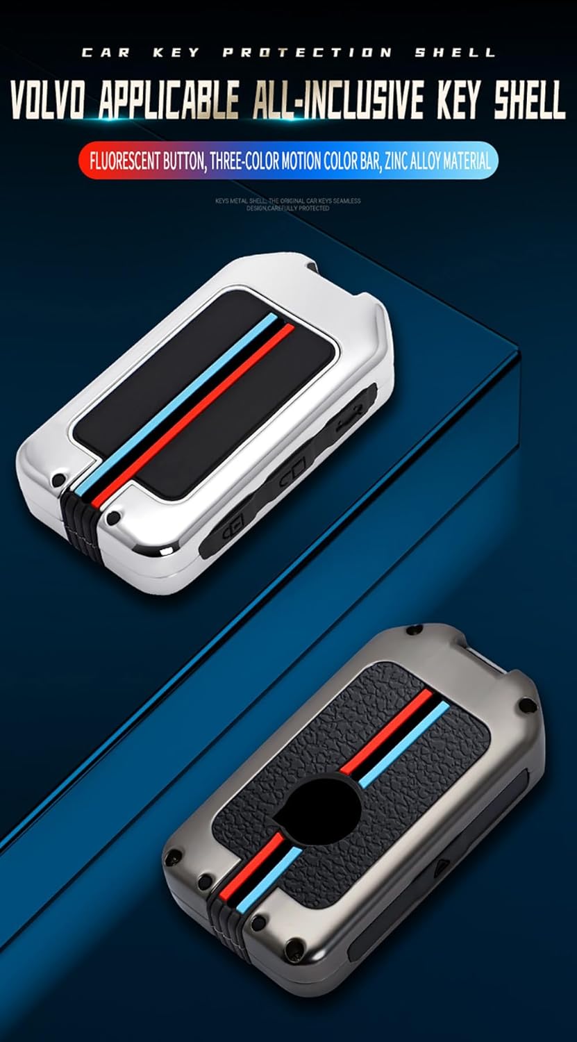 ontto Funda de metal para llavero Volvo Smart Remote sin llave, protector de llave de coche, anticaída, antiarañazos, para XC90, XC60, XC40, S60,