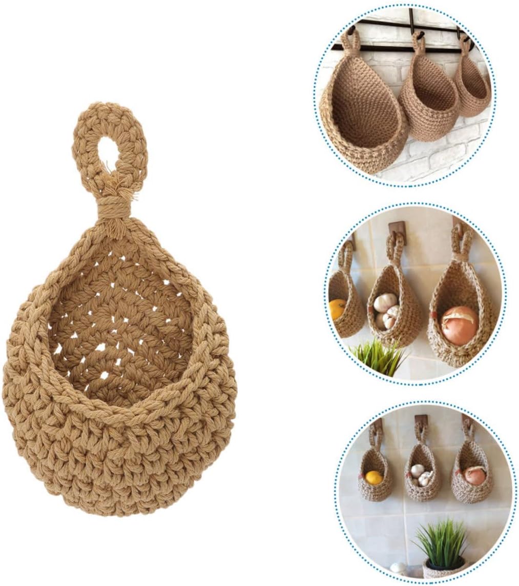Housoutil 2 cestas colgantes tejidas para plantas de pared, cesta de frutas y verduras, cesta de frutas colgantes, macetas de pared de red, cesta de