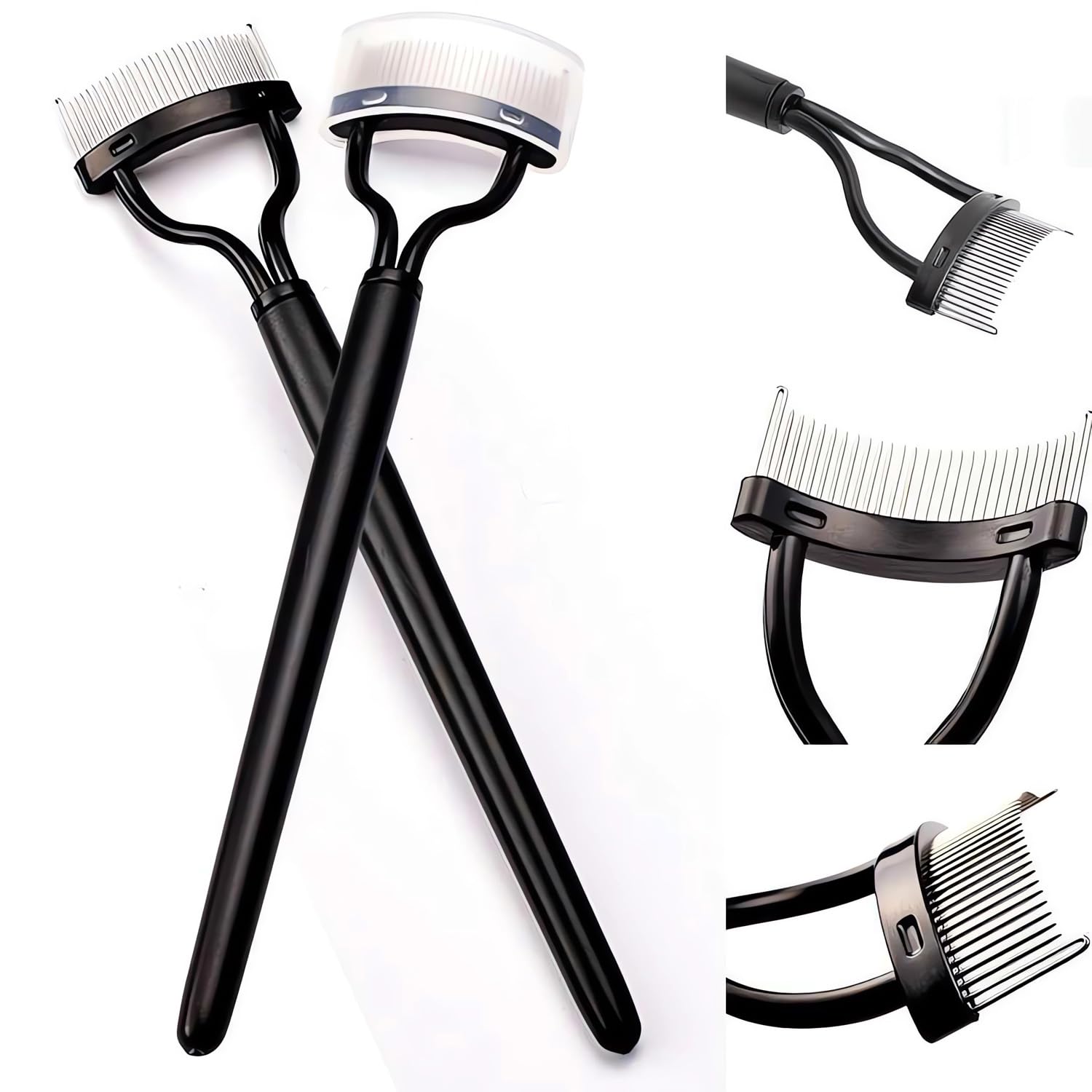 Corconess Peine de pestañas, 2 piezas, herramienta separadora de pestañas, peine de pestañas, separador de cepillo de pestañas con cubierta de peine