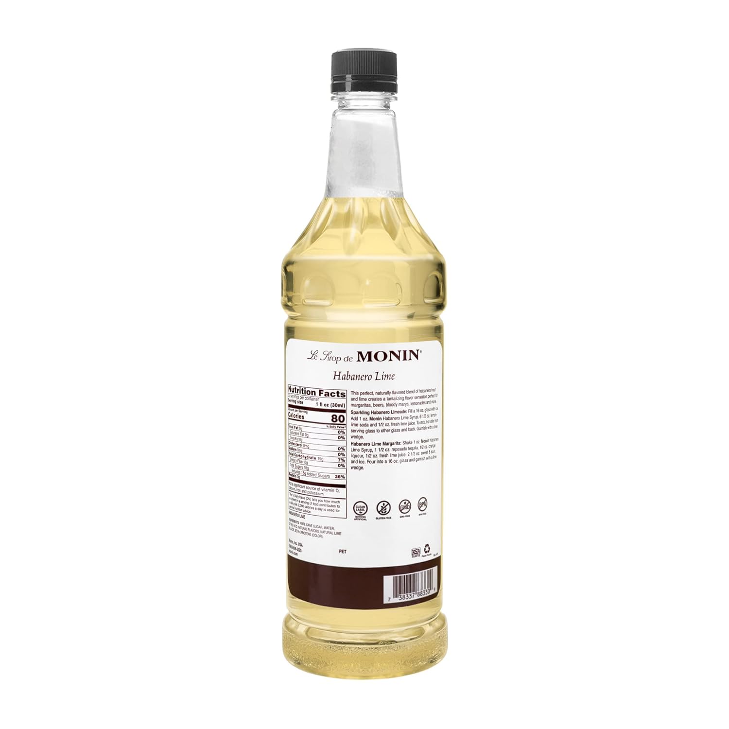 Monin Jarabe saborizado, lima Habanero, botella de plástico de 33.8 onzas (1 litro)