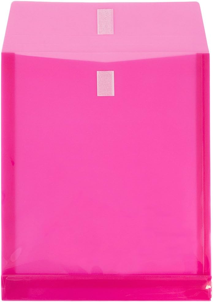 JAM PAPER Sobres de expansión de plástico con cierre de gancho y bucle, extremo abierto, 9 34 x 11 34 con expansión de 1 pulgada, rosa fucsia,