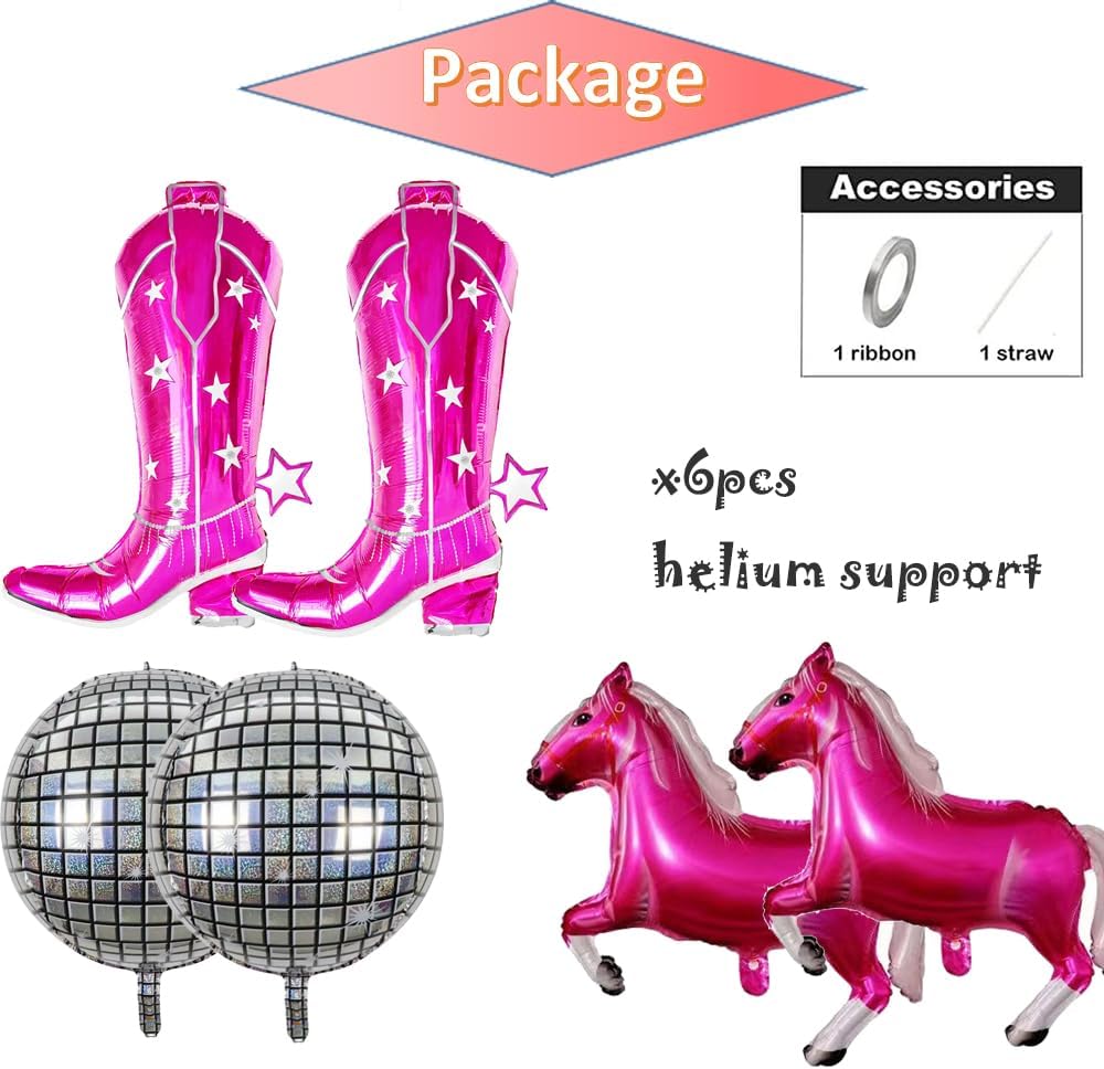 Ramo de globos de bota de vaquera rosa, globos de caballo de bola de discoteca para vaquera occidental, decoración de fiesta de cumpleaños,