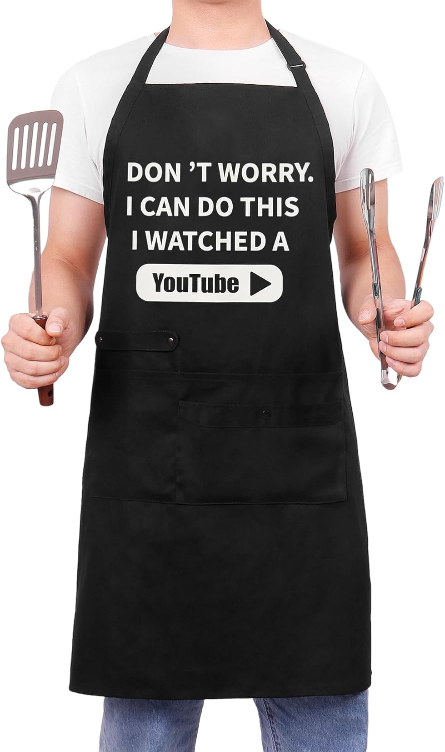 BESTVIVE Mens BBQ Apron with Pockets, Funny Cooking Chefs Aprons for Men, Grill Waterproof Kitchen Apron for Father Dad Gifts