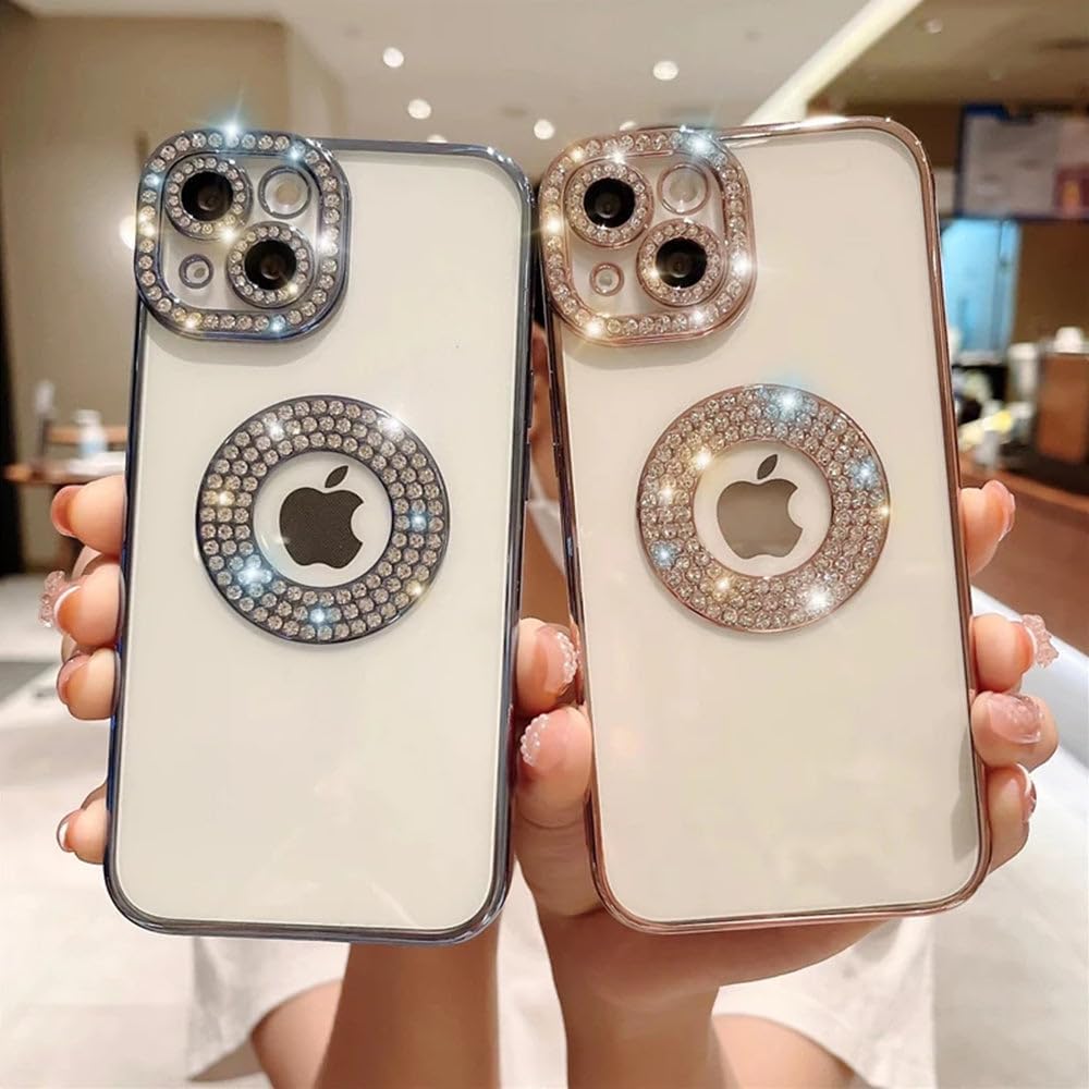 Casechics Funda compatible con iPhone, funda de lujo con purpurina brillante con diamantes de imitación y protección de lente de cámara,