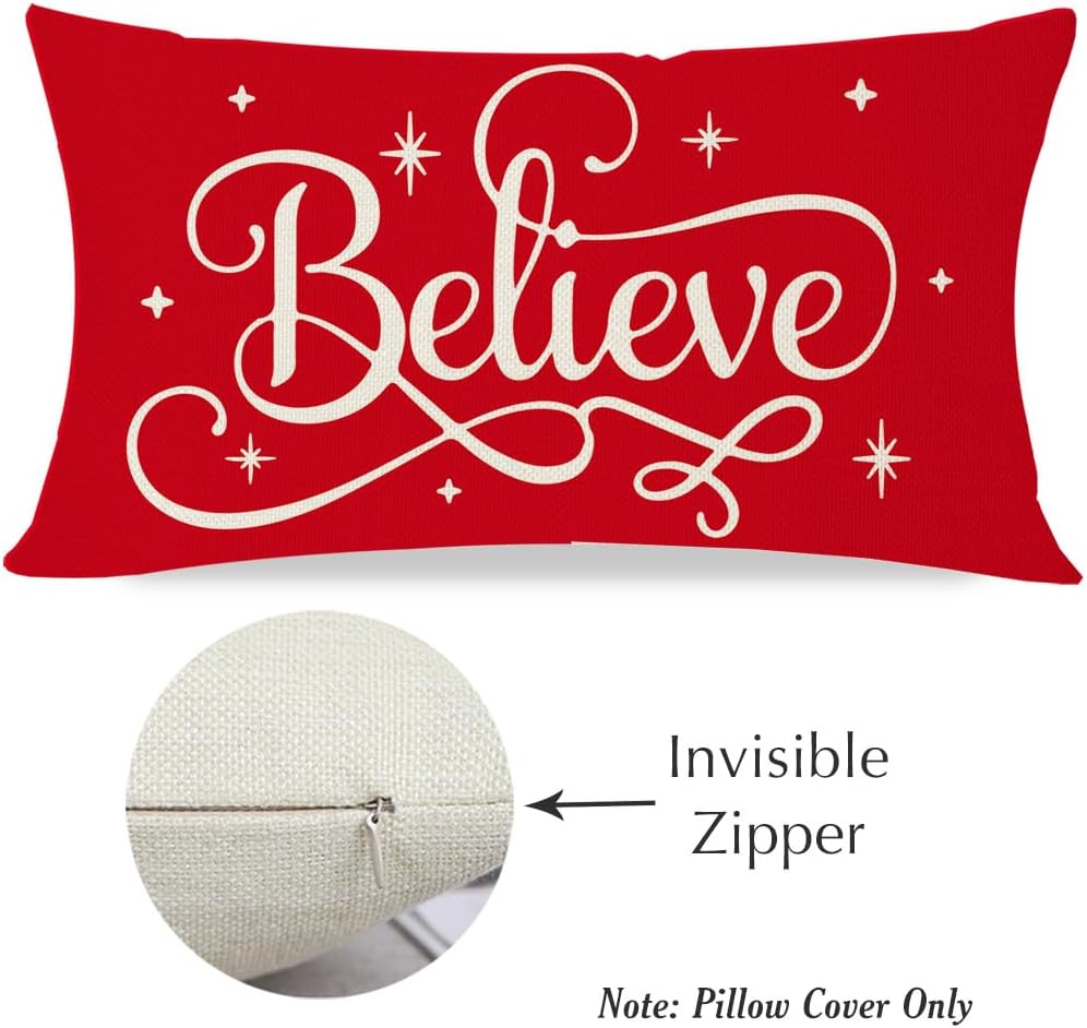 Fundas de almohada rojas de Navidad de 12 x 20 pulgadas, decoración navideña de Navidad, almohadas lumbares, fundas de almohadas decorativas,