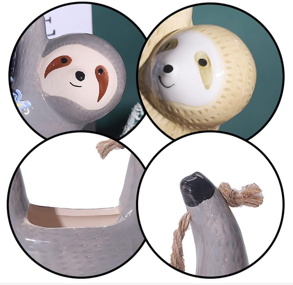 Maceta colgante de cerámica con forma de perezoso de dibujos animados para interiores, maceta colgante de cerámica para plantas de aire suculentas,