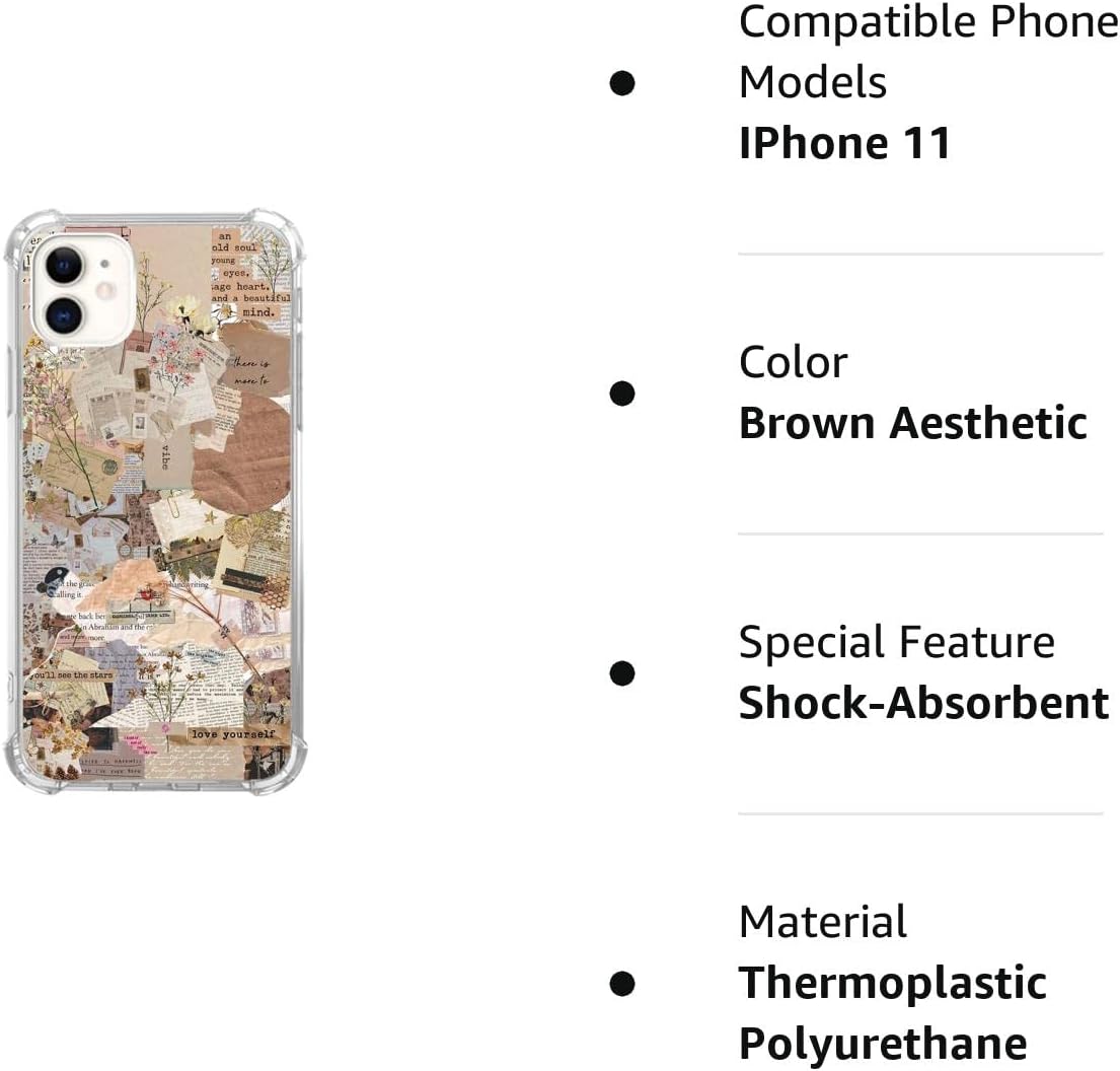 Funda de collage de periódicos estéticos marrón compatible con iPhone 11, con citas hippies trippy estilo de vida para iPhone 11 para adolescentes,