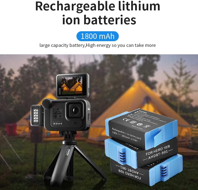 Batería recargable de repuesto para Gopro Hero 9Hero 10Hero 11 Black Camera Paquete de 3 baterías y cargador USB de 3 canales Combo