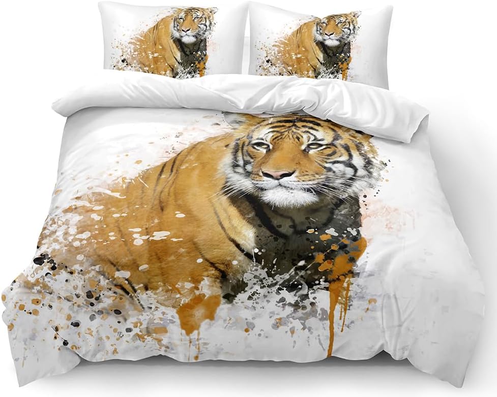 Juego de funda de edredón de tigre marrón, tamaño King, funda de edredón con estampado de animales para niños, niñas y niños, decoración de