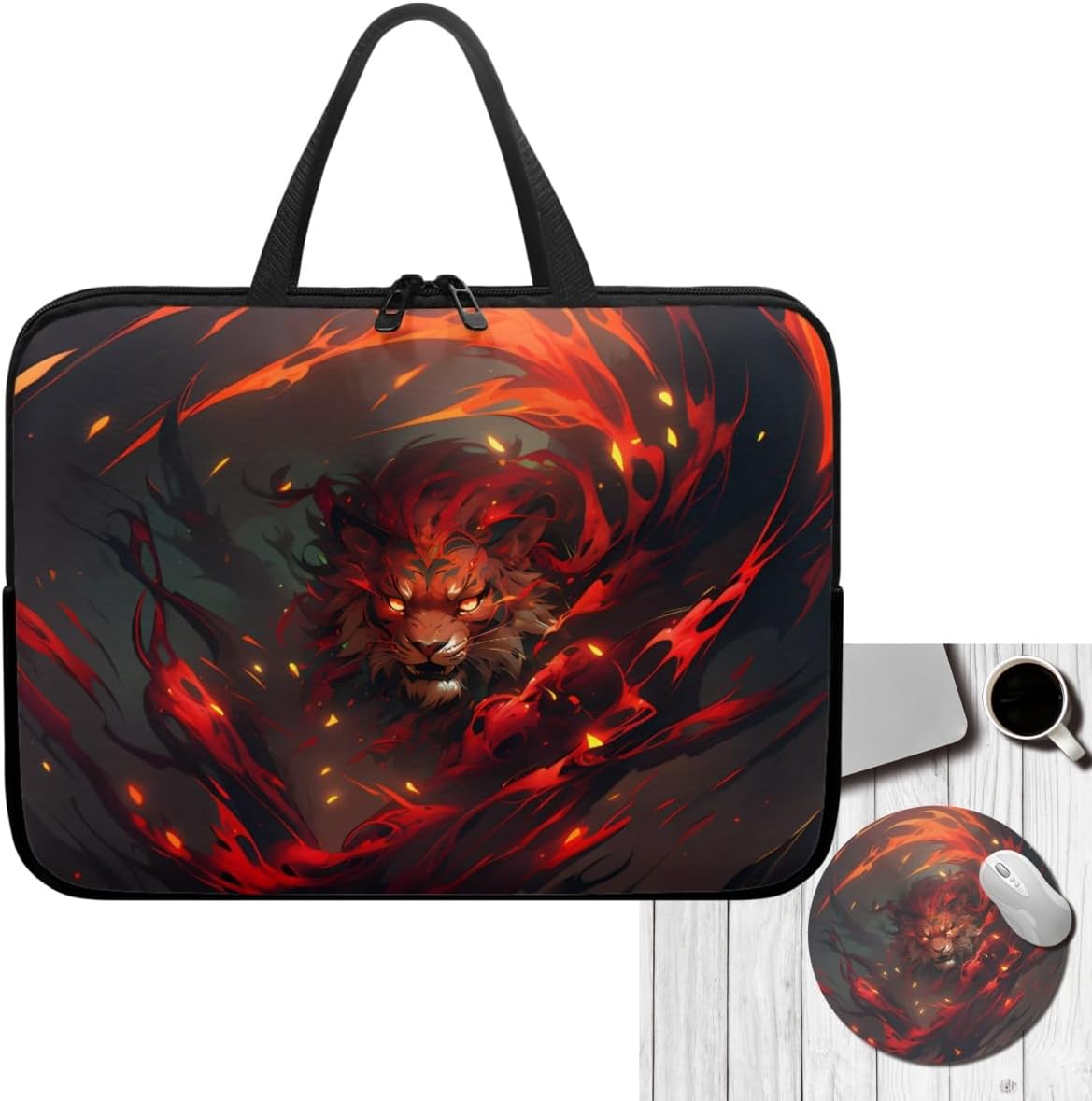 Funda para laptop con diseño de león de fuego para niños, estética, genial funda para Chromebook, 2 fundas de transporte para laptop, funda