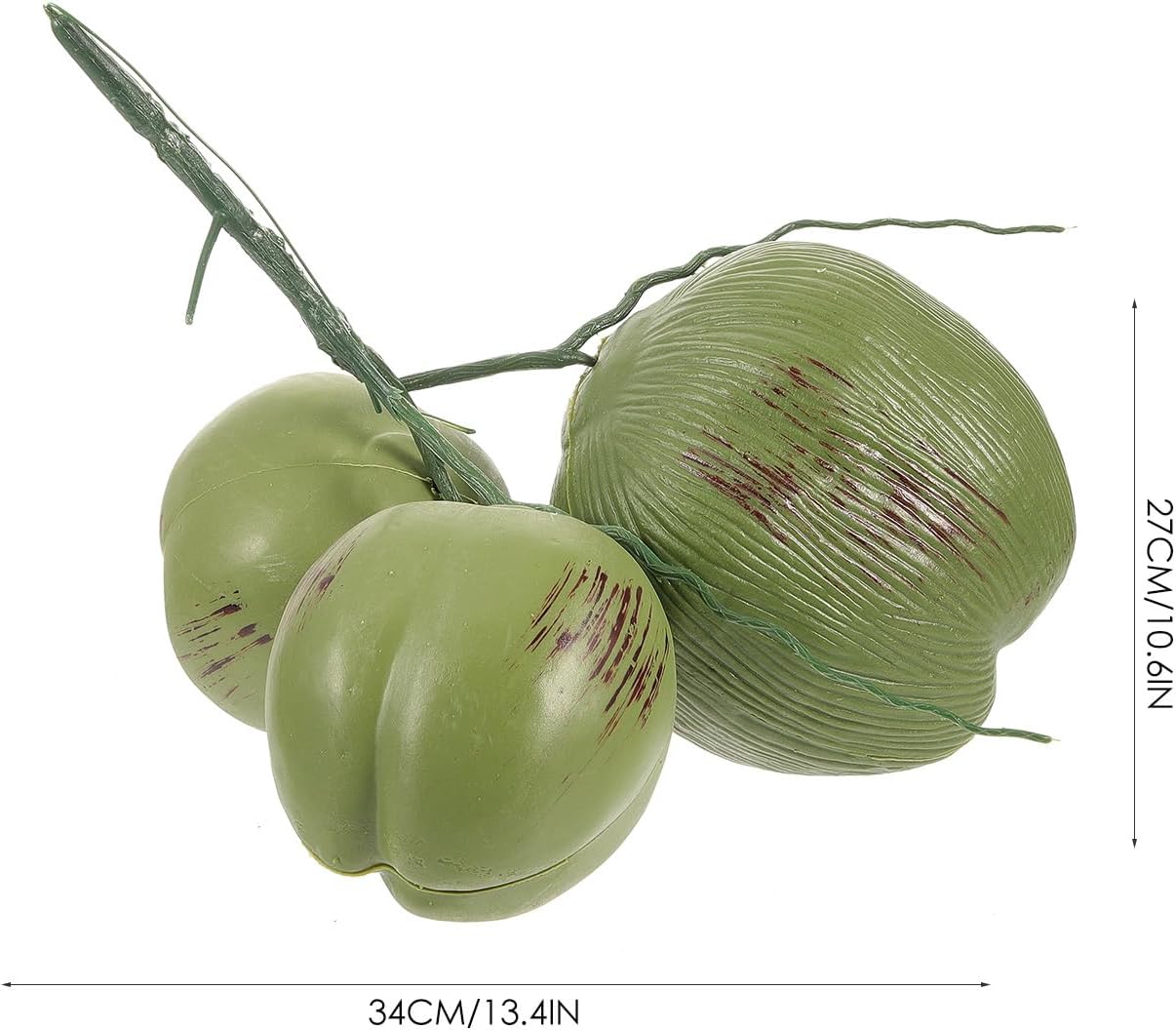 TEHAUX 1 manojo de coco artificial, modelo de comida simulado de coco artificial realista, fruta falsa verde para decoración de fiestas temáticas