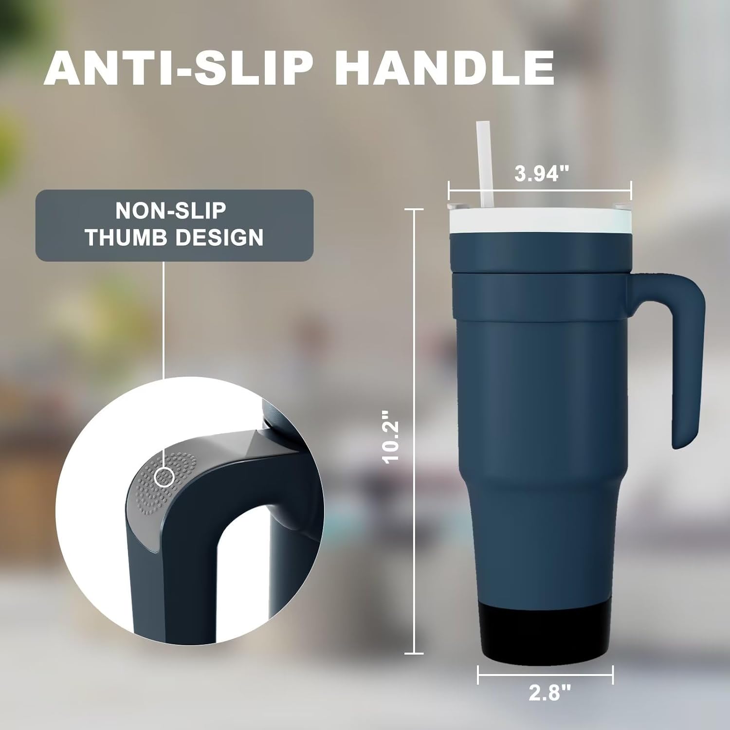 Vaso de 40 onzas con asa y pajilla, vaso de 2 tipos de tapa (con pajilla  abatible), taza de viaje reutilizable de acero inoxidable aislado al vacío
