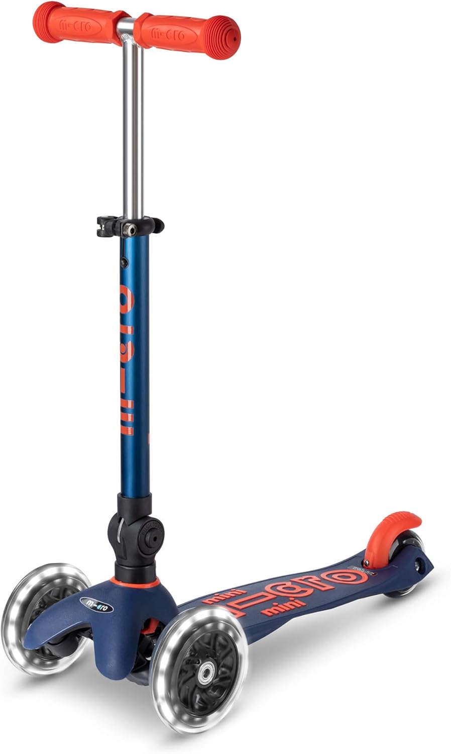 Micro Kickboard – Mini scooter LED plegable de lujo, 3 ruedas, inclinado a la dirección, microscooter de diseño suizo con ruedas LED iluminadas,