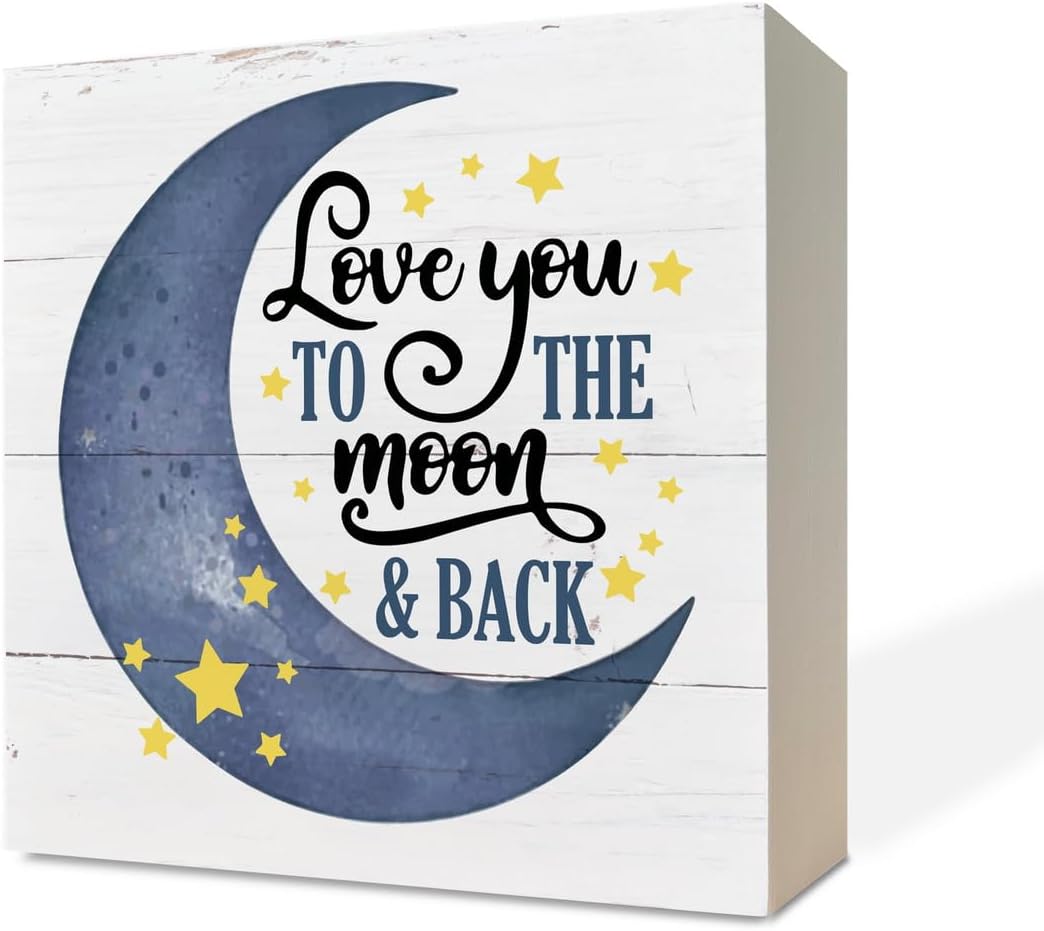 Letreros de madera inspiradores, decoración de guardería, caja de madera, decoración de escritorio, decoración de mesa, letrero de luna de estrella,