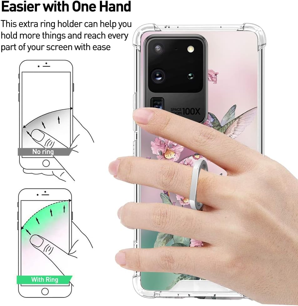 OOK Funda transparente compatible con Samsung Galaxy S20 Ultra, diseño de colibrí rosa, flexible, TPU a prueba de golpes, antiarañazos, funda