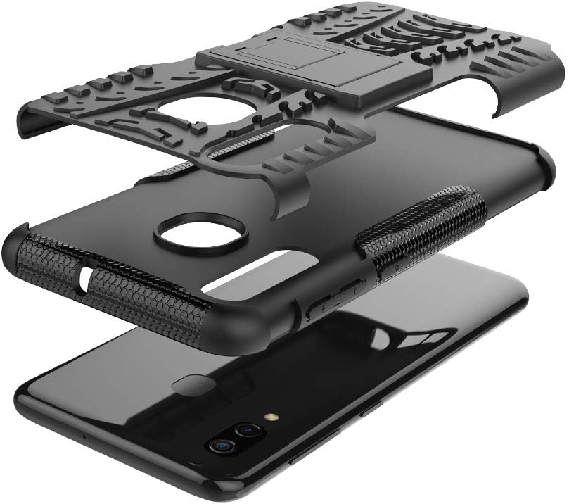 Asuwish Funda de teléfono para Samsung Galaxy A20 A30 con protector de pantalla de vidrio templado y soporte delgado, funda protectora híbrida