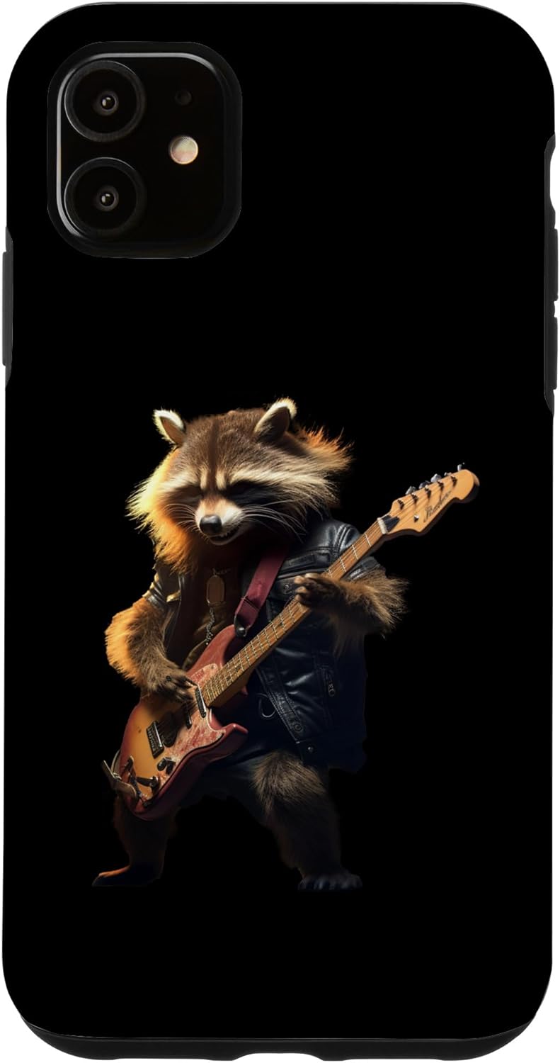 iPhone 11 Rock Racoon tocando la guitarra – Funda divertida de mapache de guitarra