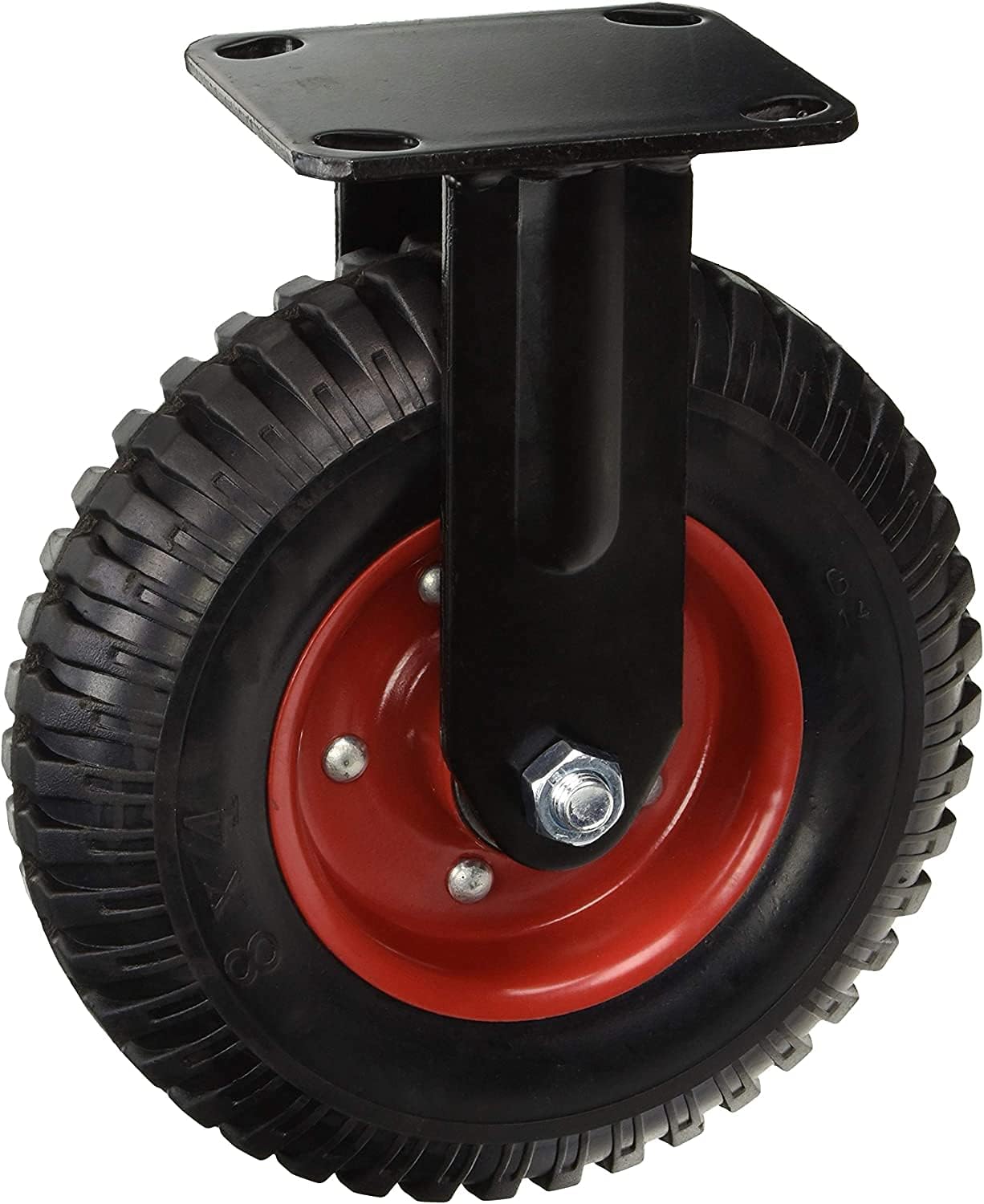 POWERTEC 17053 – Rueda industrial fija de alta resistencia, banda de rodadura de goma de 8 pulgadas, color negro y rueda industrial giratoria de
