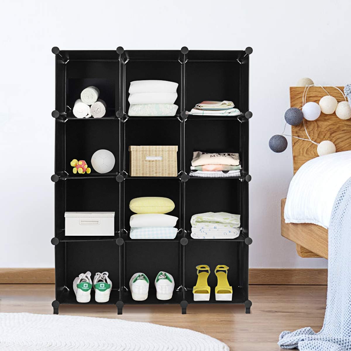 Tangkula Organizador de almacenamiento de 12 cubos, gabinete de plástico PP con marco de acero inoxidable, sistema de almacenamiento modular