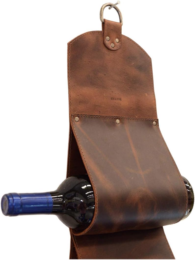Hide & Drink, Botellero de cuero 3 botellas, montado en la pared, almacenamiento moderno, accesorios para el hogar y la cocina, hecho a mano Incluye