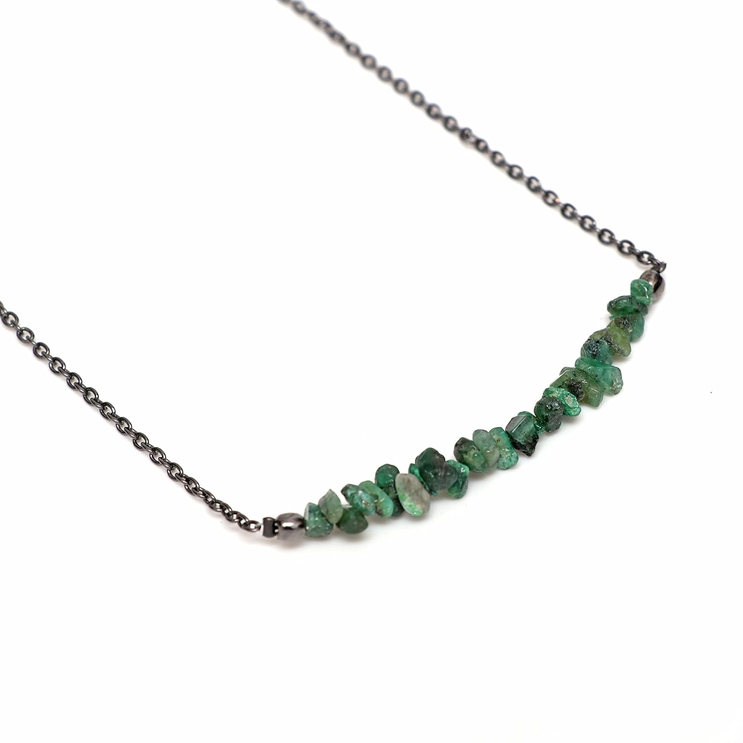 Gempires Natural Emerald Chips Bar Necklace, Energy Healing Crystals, Gift for Her, Gemstone Jewelry 18 inch (Emerald)