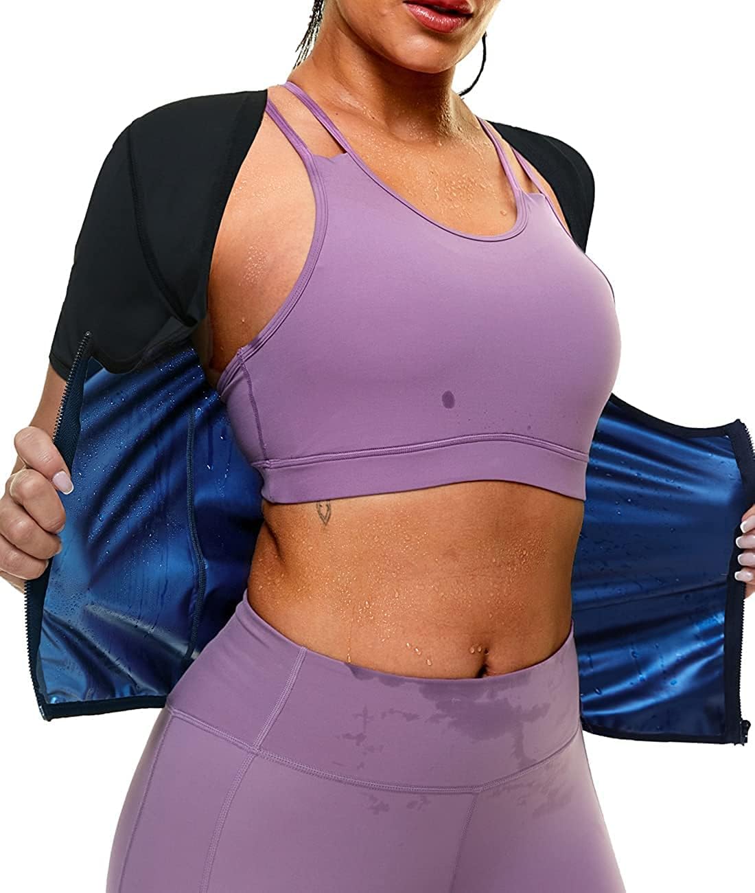 TOPELLER Traje de sauna para mujer, chaleco de entrenamiento de cintura para sudar, chaleco moldeador de cuerpo completo, camisa con cremallera,