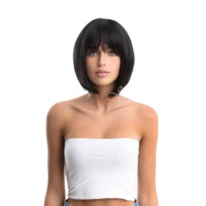 CATIA – Peluca corta de corte Bob con flequillo, pelucas rectas sin pegamento para mujer, pelucas sintéticas naturales para uso diario (pelucas de CATIA – Peluca corta de corte Bob con flequillo, pelucas rectas sin pegamento para mujer, pelucas sintéticas naturales para uso diario (pelucas de