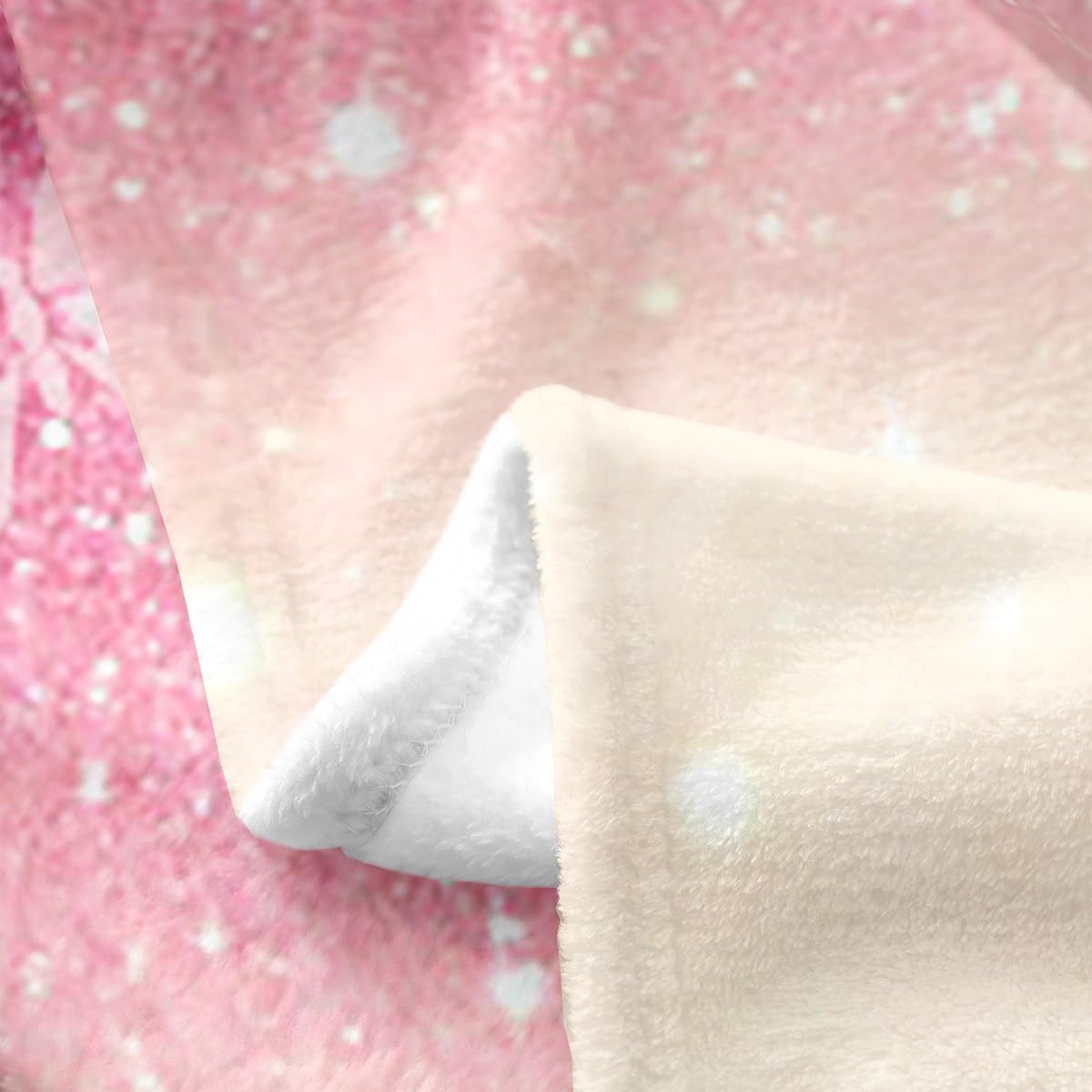 Bonita manta de franela con diseño de vaca de 40 x 50 pulgadas, con purpurina y estrellas rosadas y mariposas salvajes, para niños, niñas y