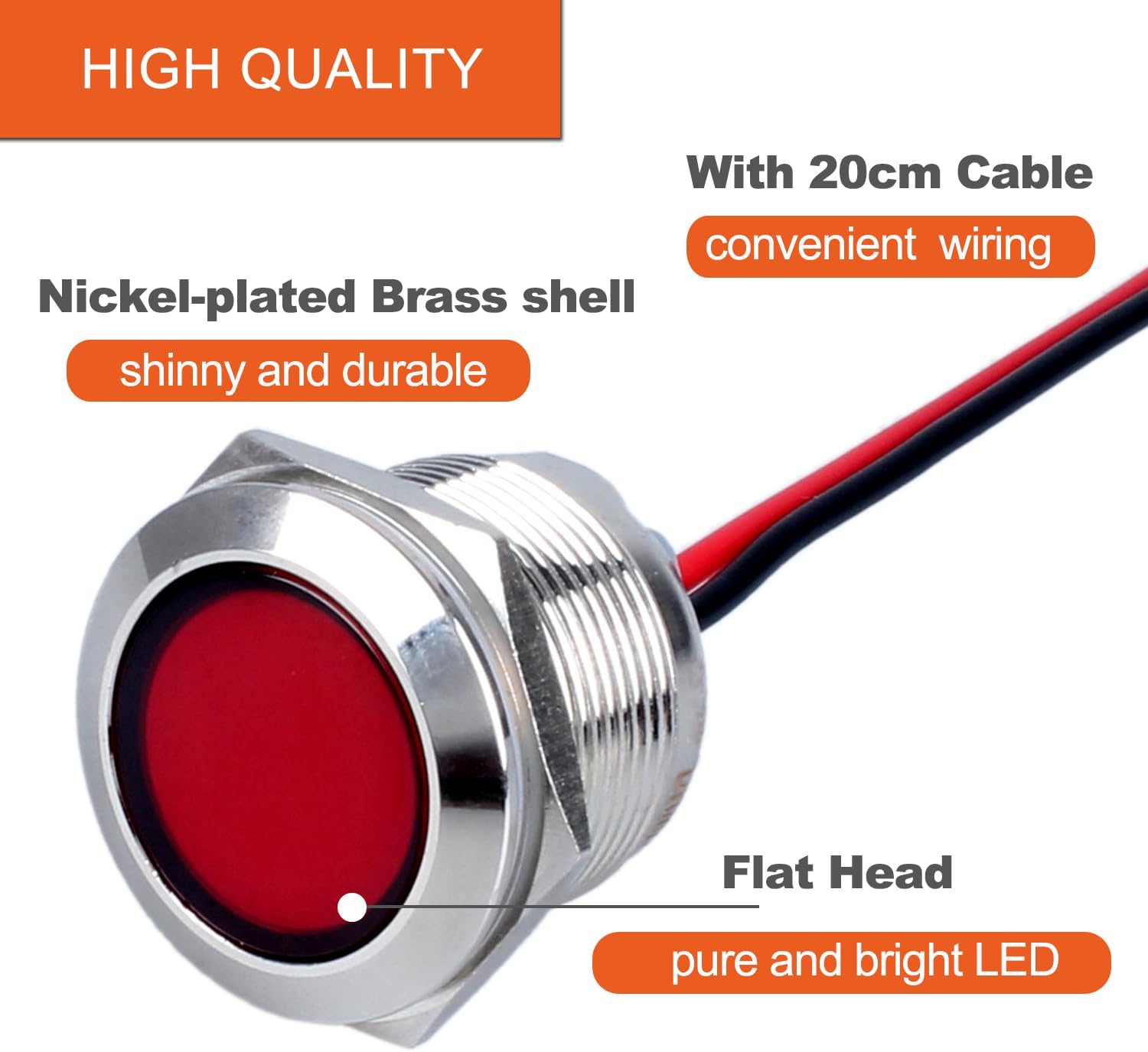 DMWD 2PCS 0.866 in Metal Indicator Light Orificio de montaje 78 “, 110-220VAC 20mA Impermeable IP67 Lámpara LED Piloto Dash Lámpara Cabeza Plana con