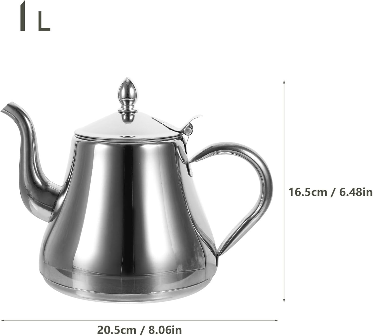 UPKOCH Tetera de acero inoxidable para el hogar, tetera de acero inoxidable, hervidor de té de 1 litro, tetera plateada, tetera de café, tetera para