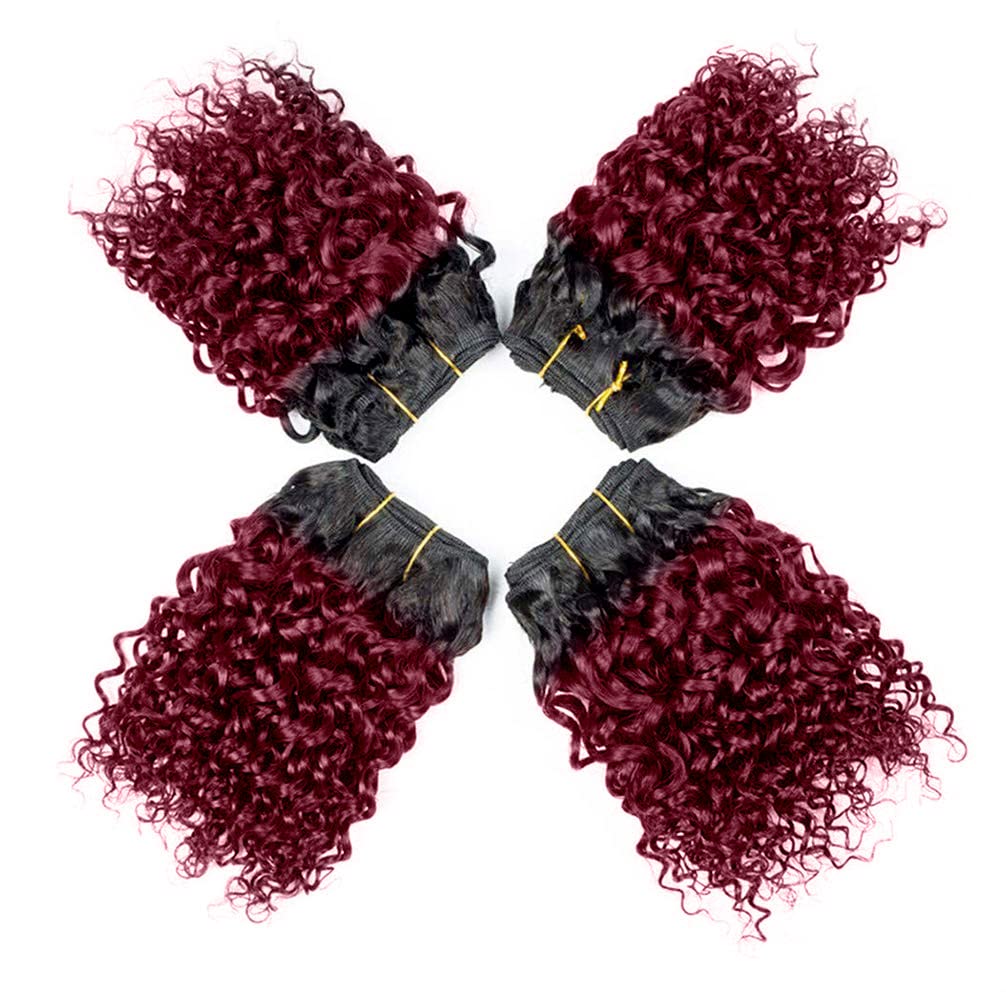 Paquetes de cabello humano rizado, paquetes de cabello humano rizado, 4 paquetes de cabello humano virgen brasileño 1B99J, 1.76 ozpaquete (8, 1B 99J)