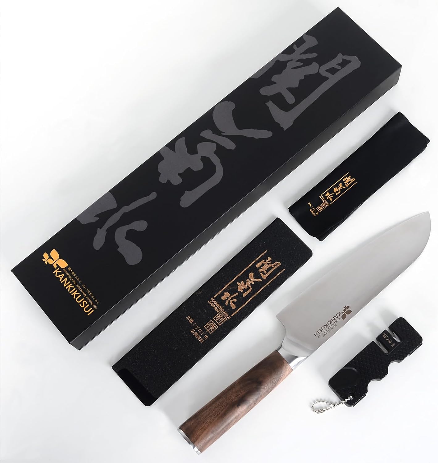 Santoku – Cuchillo de 7 pulgadas, 70CR17MOV, cuchillo de alto carbono para carneverdurafruta, juego de cuchillos con funda, sacapuntas, paño de