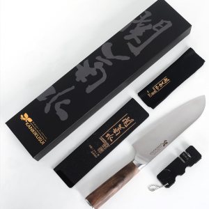Santoku – Cuchillo de 7 pulgadas, 70CR17MOV, cuchillo de alto carbono para carneverdurafruta, juego de cuchillos con funda, sacapuntas, paño de Santoku – Cuchillo de 7 pulgadas, 70CR17MOV, cuchillo de alto carbono para carneverdurafruta, juego de cuchillos con funda, sacapuntas, paño de