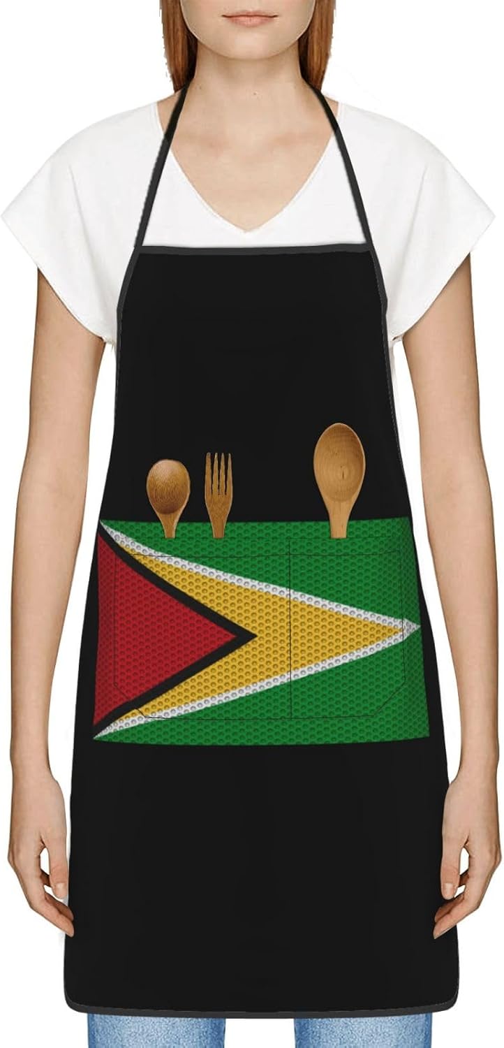 Delantal de la bandera de Guyana impermeable con bolsillos, delantal de cocina para cocinar, delantal de chef para hombres y mujeres, Blanco