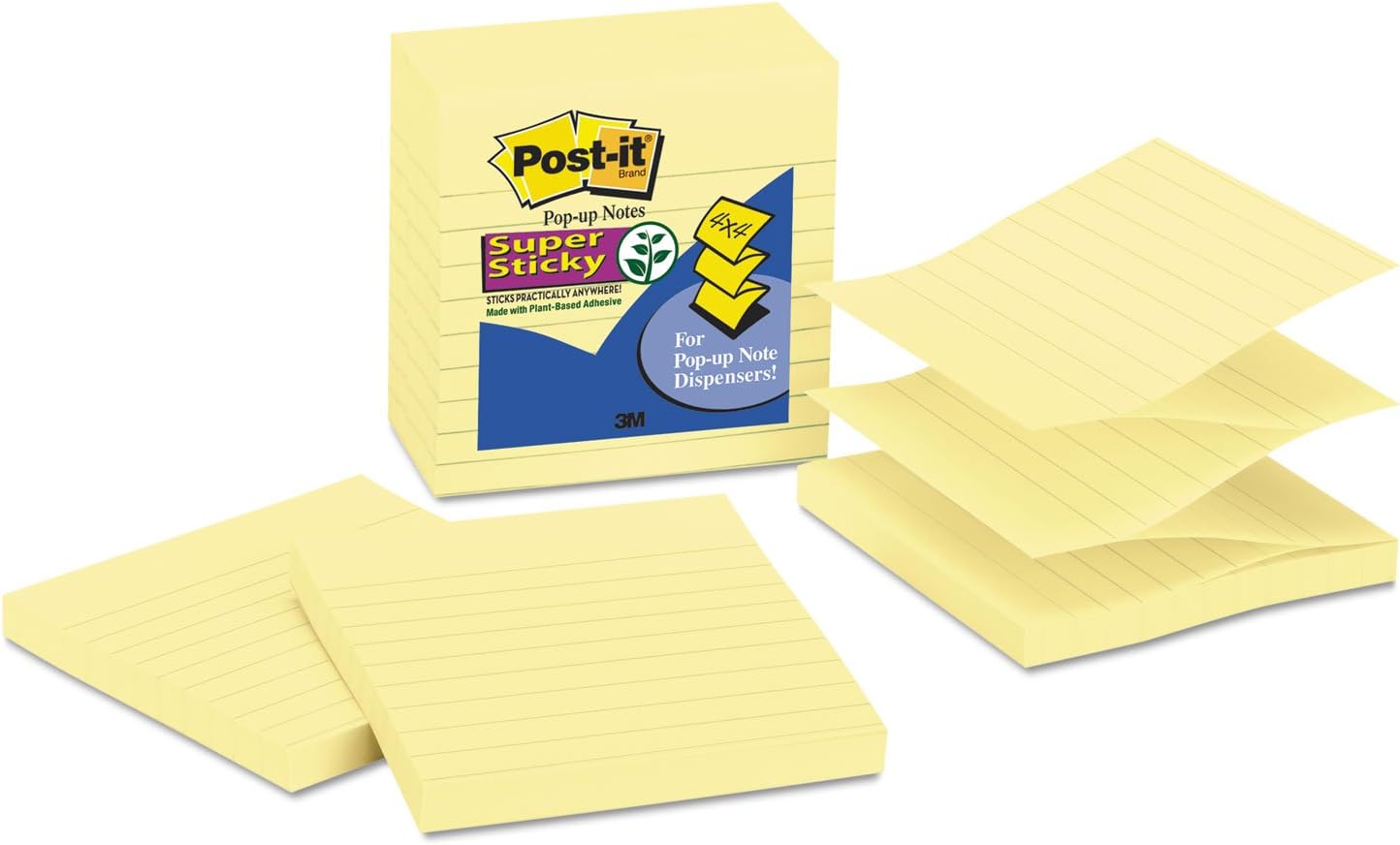 Post-it R440YWSS – Recambio de notas emergentes, forrado, 4 x 4, amarillo canario, 90 hojas, paquete de 5