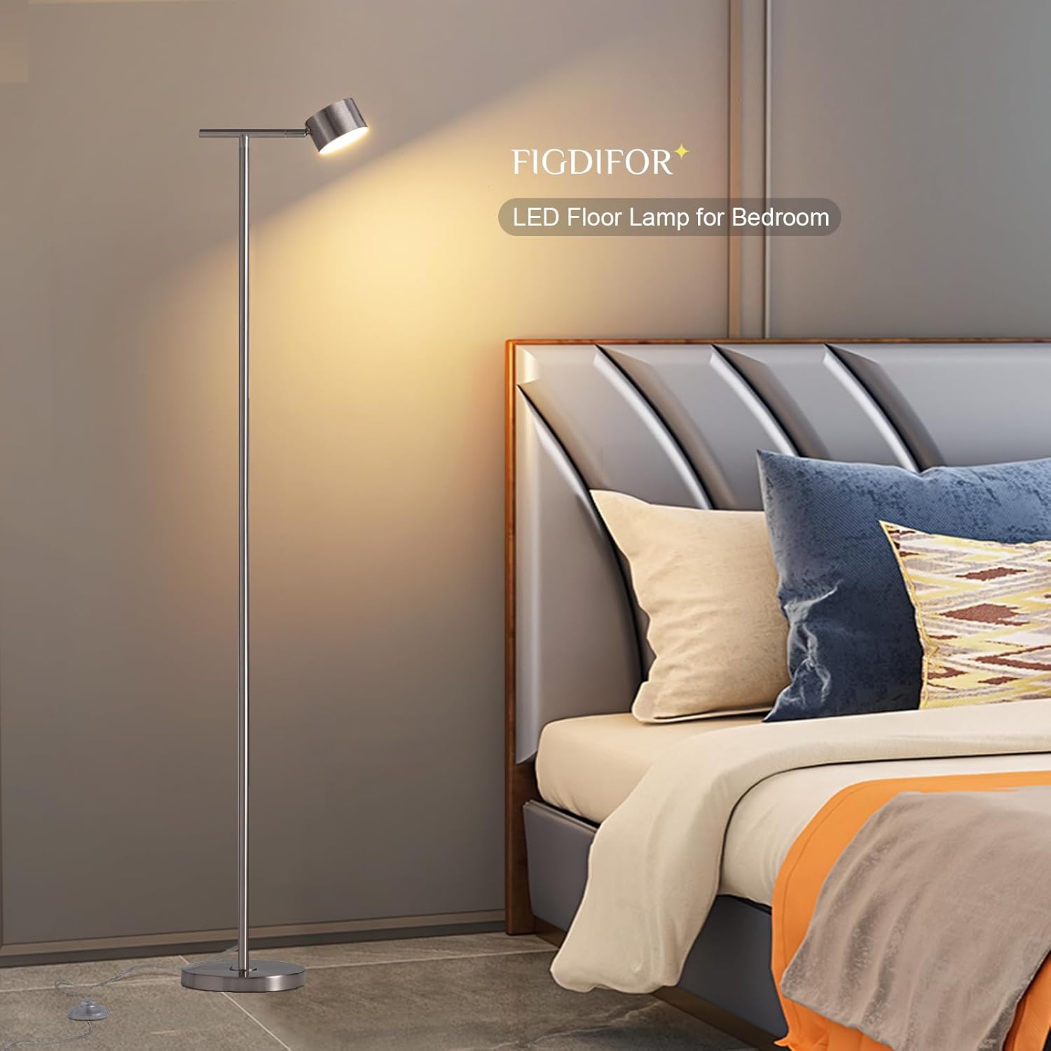 FIGDIFOR Lámpara de pie para dormitorio, lámpara de lectura de pie de 3 temperaturas de color con tapa de lámpara flexible, lámparas de pie modernas