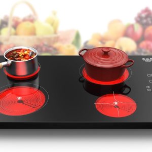 POTFYA – Estufa eléctrica de 30 pulgadas, 4 quemadores de 7200 W, placa de cerámica eléctrica integrada para cocinar, 220-240 V, control de perilla, POTFYA – Estufa eléctrica de 30 pulgadas, 4 quemadores de 7200 W, placa de cerámica eléctrica integrada para cocinar, 220-240 V, control de perilla,