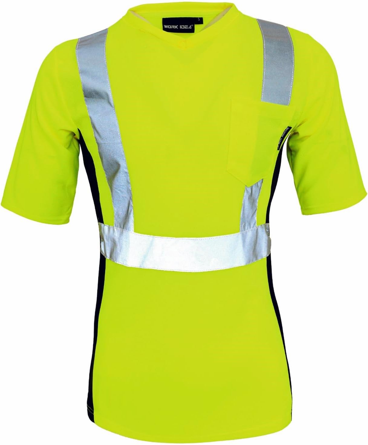 WORK IDEA Camiseta de seguridad para mujer, cinta reflectante, de alta visibilidad, para trabajo, construcción, manga corta