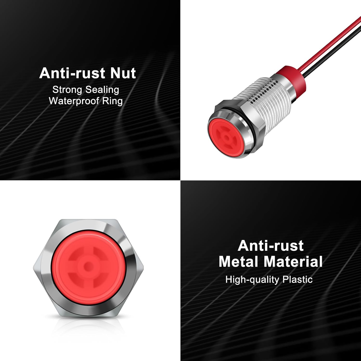 10 luces indicadoras LED de metal impermeable de 0.394 pulgadas, ACDC 12-24V 25 pulgadas, orificio de montaje, luz de señal piloto precableada para