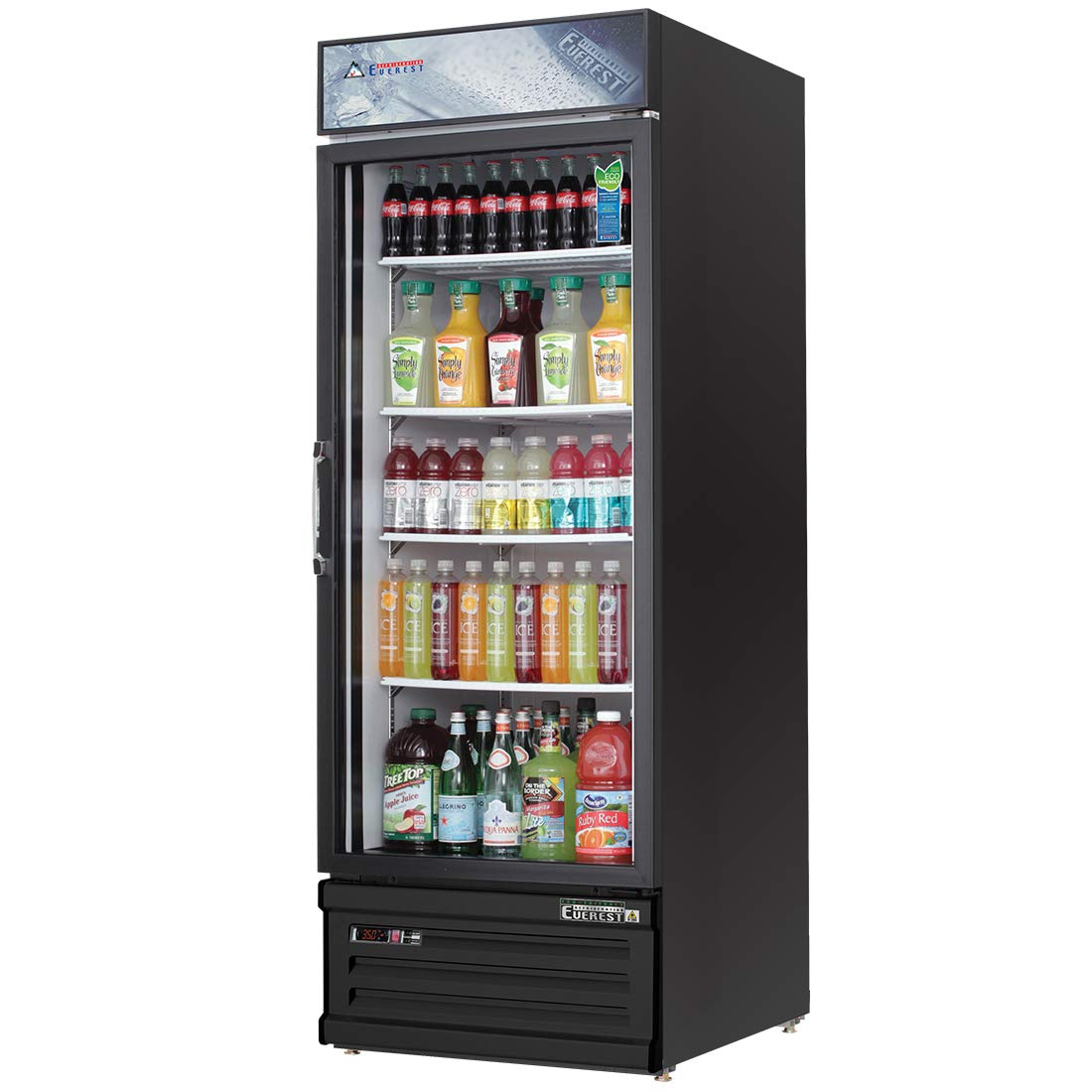 Everest Refrigeration EMGR24B – Refrigerador de merchandising de alcance (1 puerta de cristal, 115 V, NSF, 25 pies cúbicos, color negro)