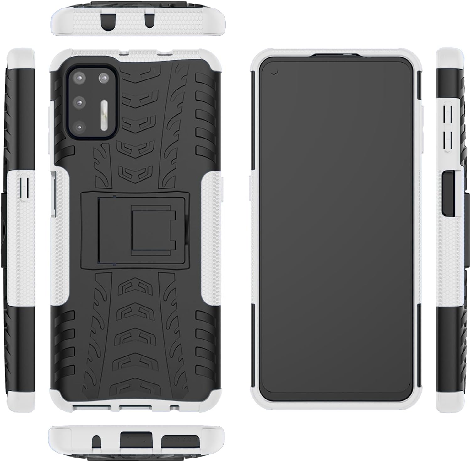 Asuwish Funda protectora híbrida para Moto G9 Plus con protector de pantalla de vidrio templado, funda protectora híbrida resistente para