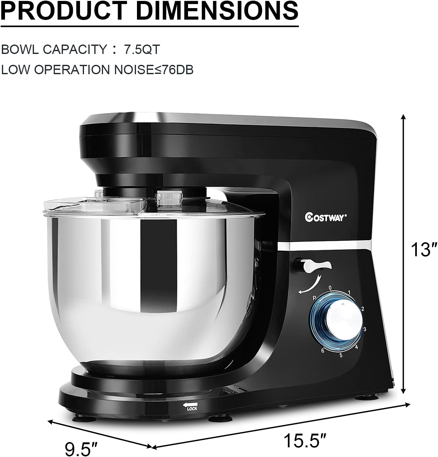 ARLIME Batidora de pie profesional, 7.5 cuartos de galón 660 W, mezclador de alimentos de cabeza inclinable, mezclador eléctrico multifuncional de
