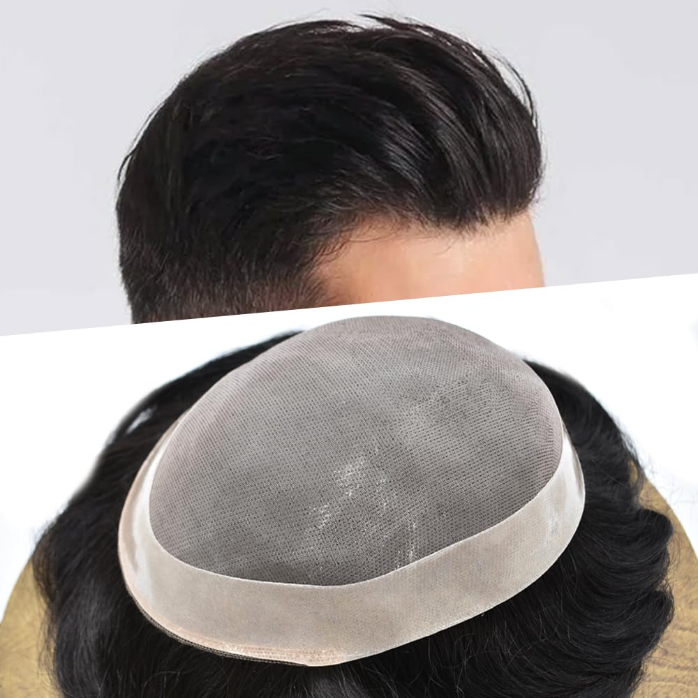 Pieza de cabello para hombre, cabello humano real, suave, fino, mono, tupé para hombres, línea capilar natural, unidades de sistema de piezas de