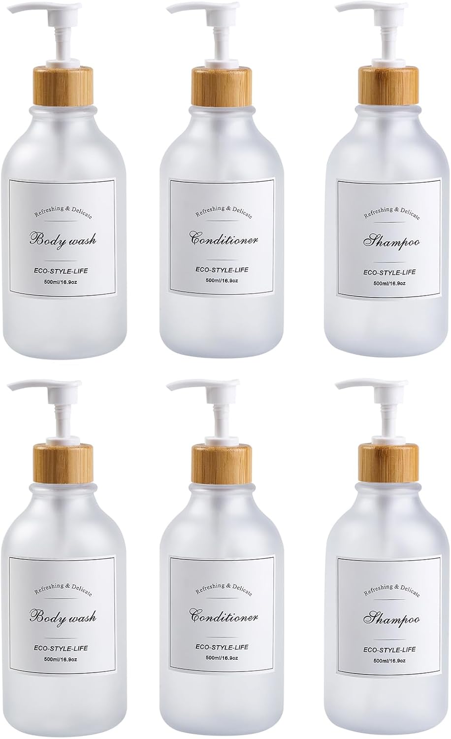 Juego de 6 dispensadores de champú y acondicionador, elegante dispensador de champú y acondicionador recargable de 16.9 onzas, dispensador de