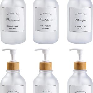 Juego de 6 dispensadores de champú y acondicionador, elegante dispensador de champú y acondicionador recargable de 16.9 onzas, dispensador de Juego de 6 dispensadores de champú y acondicionador, elegante dispensador de champú y acondicionador recargable de 16.9 onzas, dispensador de