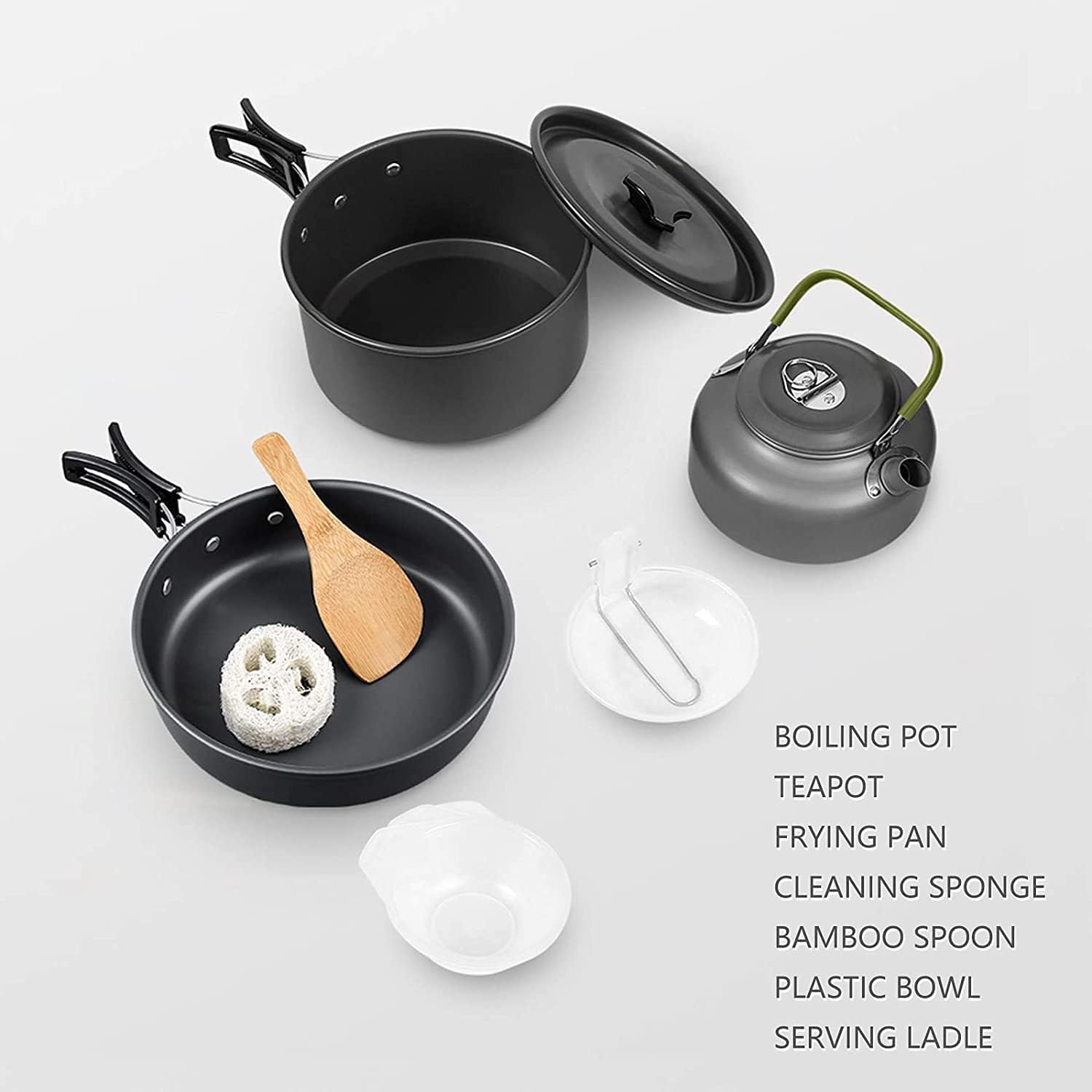 Adviarsim Kit de utensilios de cocina de aluminio para acampar al aire libre, juego de cocina plegable, tetera y sartén, ollas ligeras